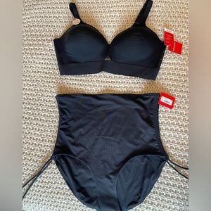 NWT SPANX Black Bikini Set with Structured Top and High-Waisted Shaping Bottom
